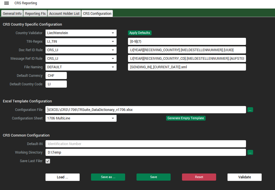 Screenshot: Jurisdiction rule set