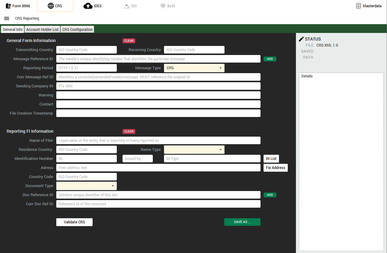 Screenshot: CRS report tree in TRSuite