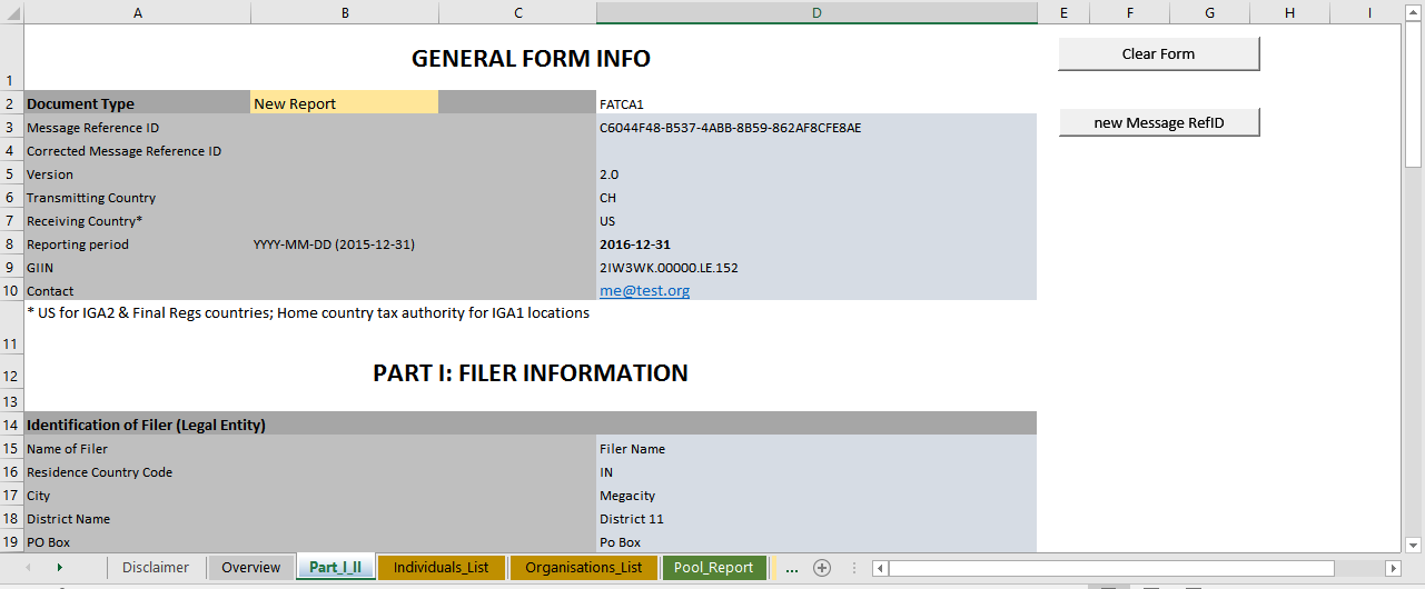 Screenshot: Excel template